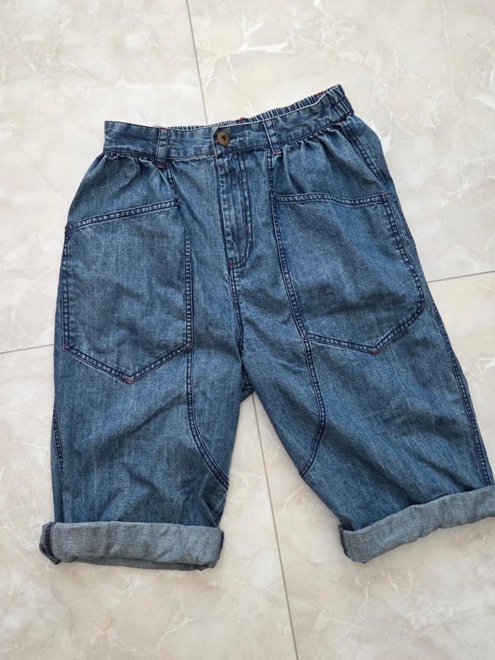 BDG Light Blue Elastic Waist Denim Shorts